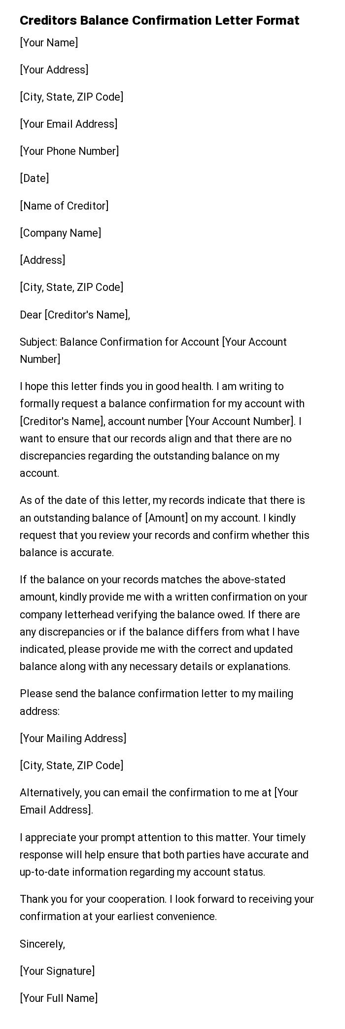Creditors Balance Confirmation Letter Format