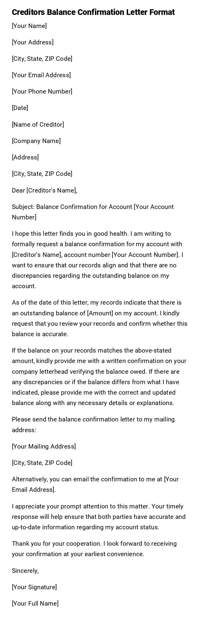 Creditors Balance Confirmation Letter Format