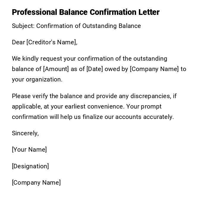 Professional Balance Confirmation Letter Professional Balance Confirmation Letter