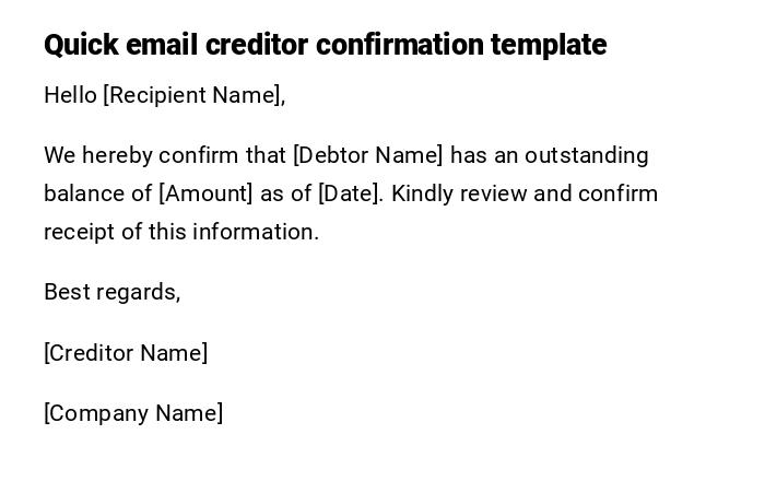 Quick email creditor confirmation template