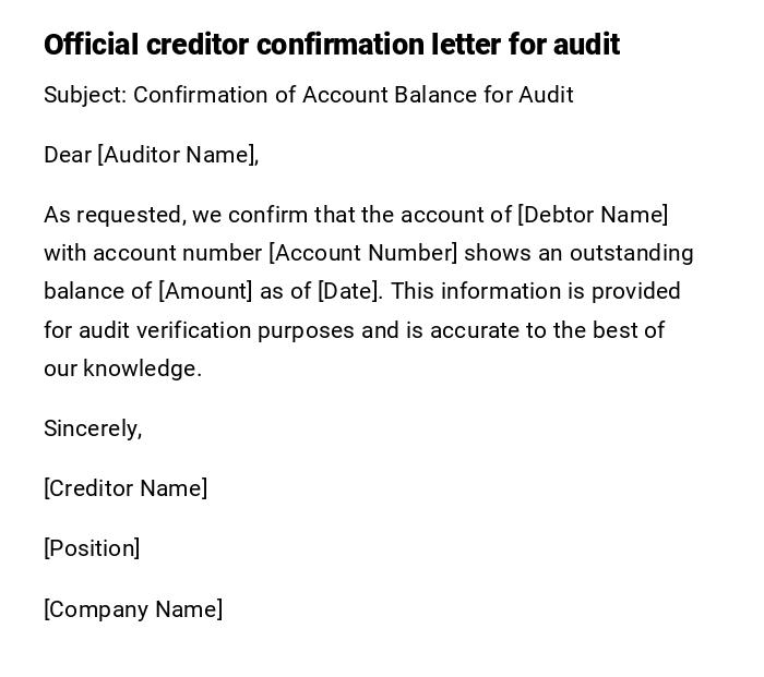 Official creditor confirmation letter for audit