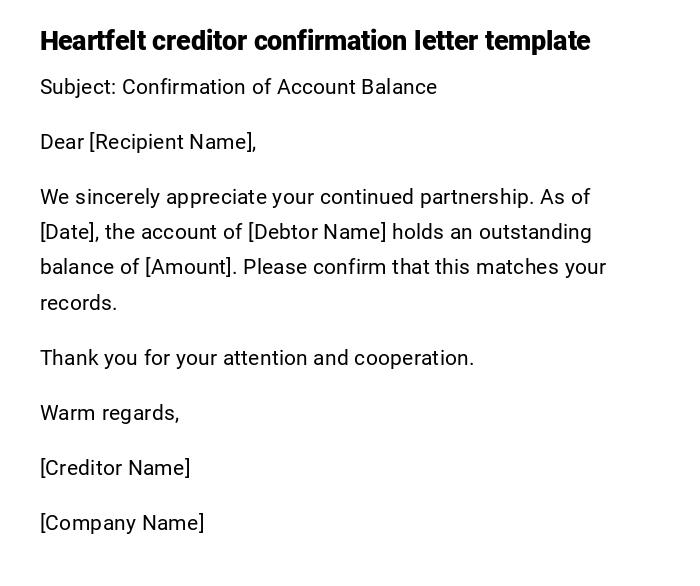 Heartfelt creditor confirmation letter template