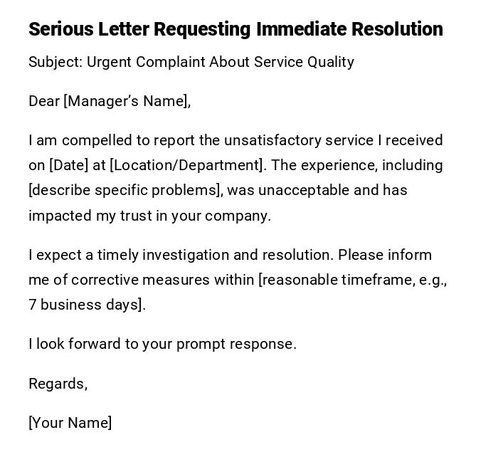 Serious Letter Requesting Immediate Resolution Serious Letter Requesting Immediate Resolution
