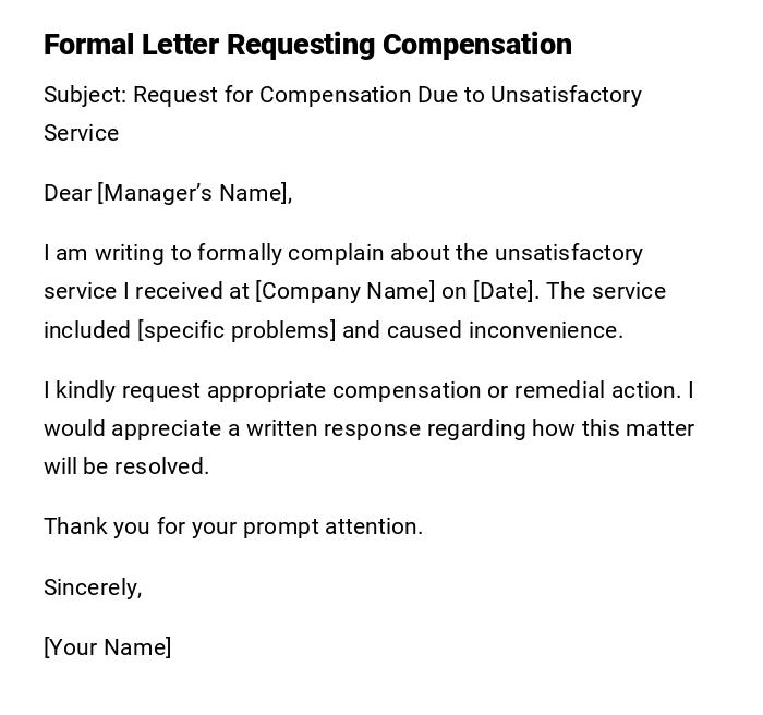 Formal Letter Requesting Compensation Formal Letter Requesting Compensation