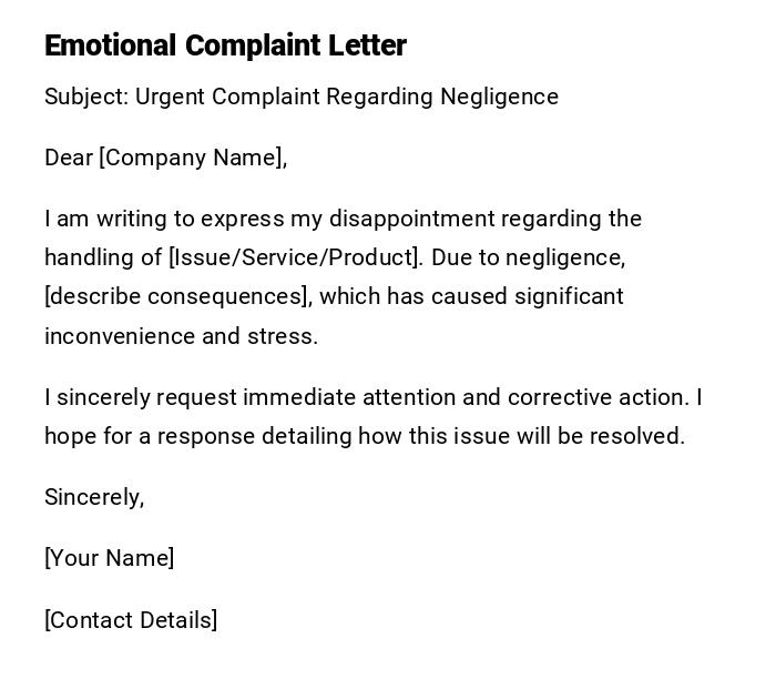 Emotional Complaint Letter