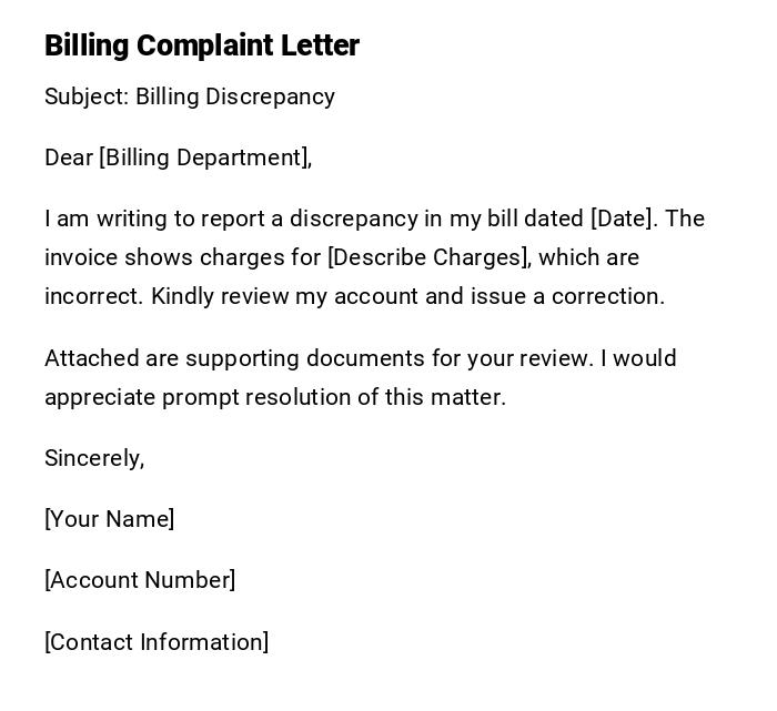 Billing Complaint Letter