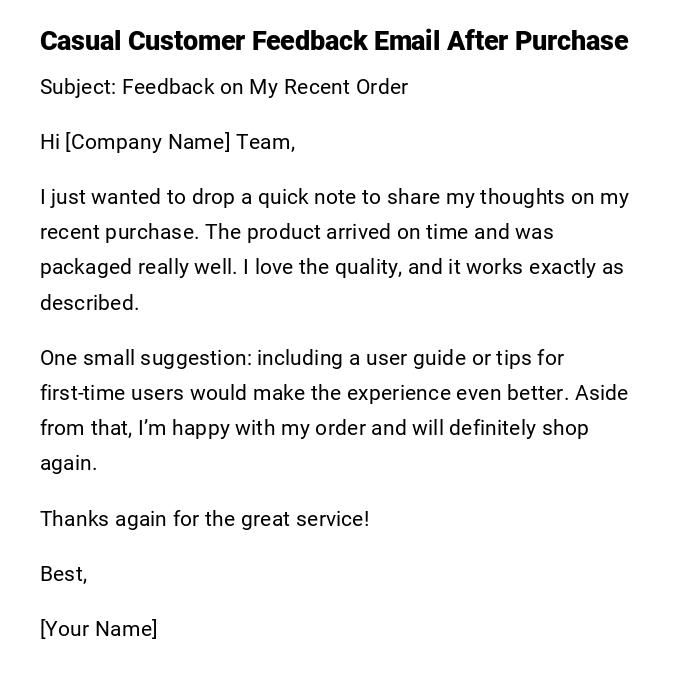 Casual Customer Feedback Email After Purchase