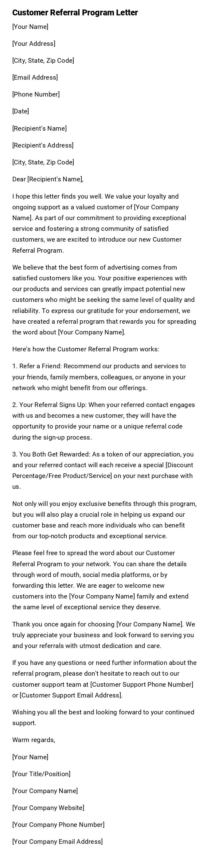 Customer Referral Program Letter