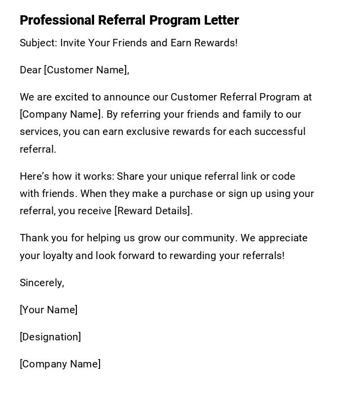 Professional Referral Program Letter