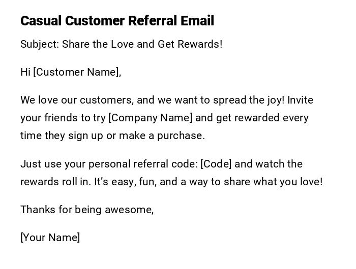 Casual Customer Referral Email