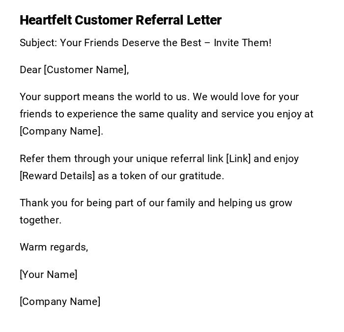 Heartfelt Customer Referral Letter