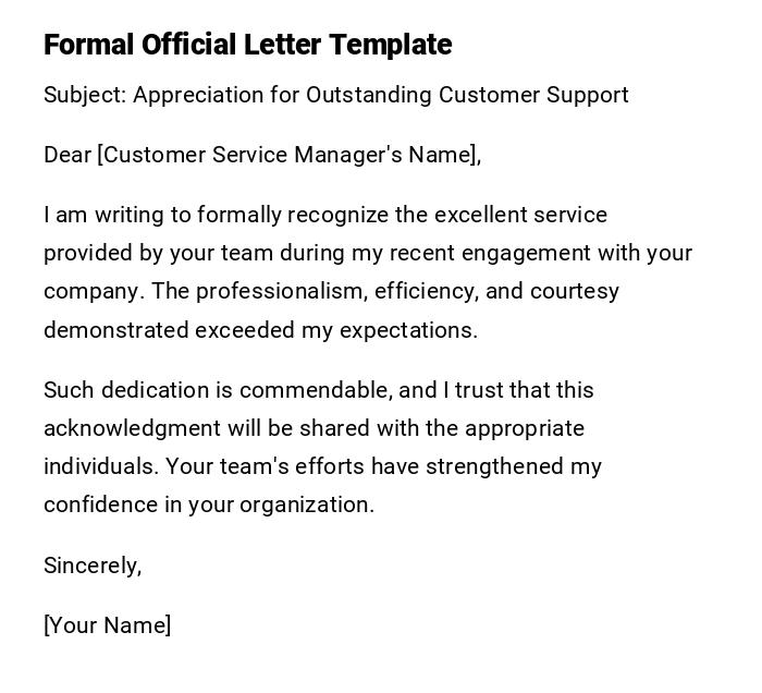 Formal Official Letter Template Formal Official Letter Template
