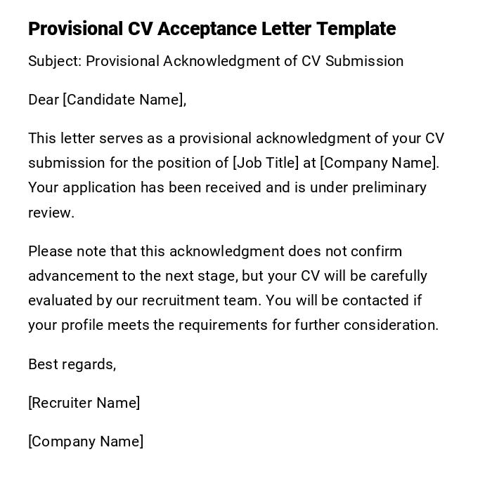 Provisional CV Acceptance Letter Template Provisional CV Acceptance Letter Template