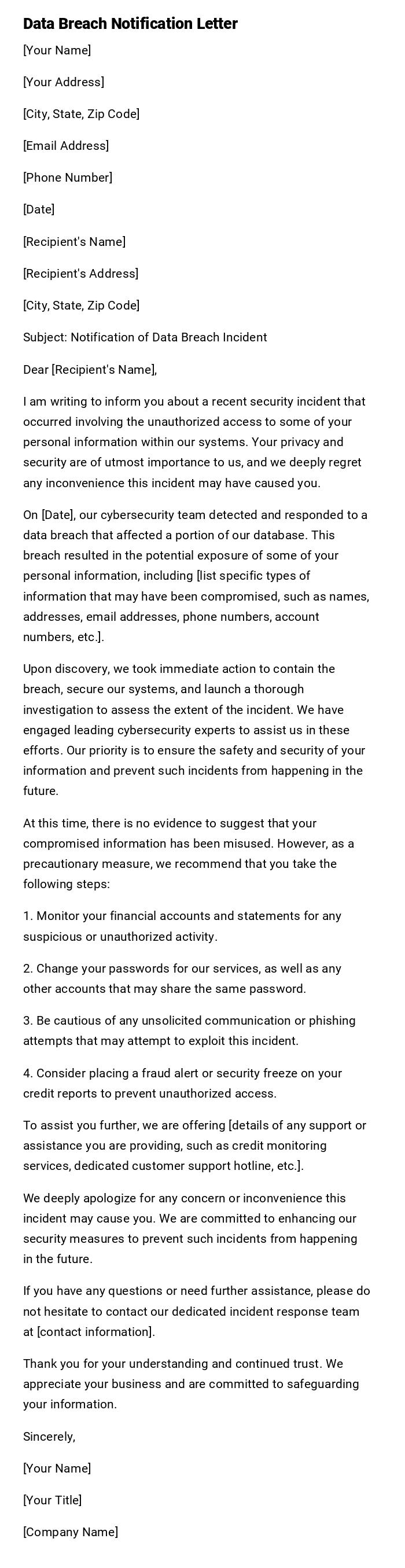 Data Breach Notification Letter