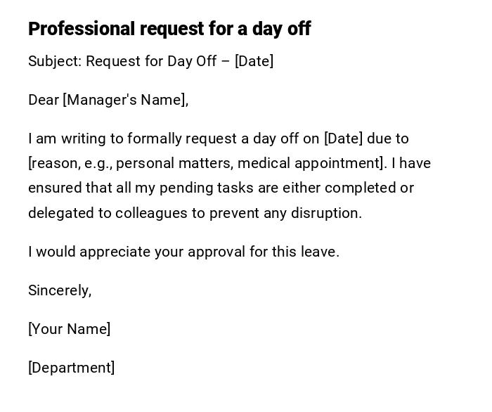 Professional request for a day off