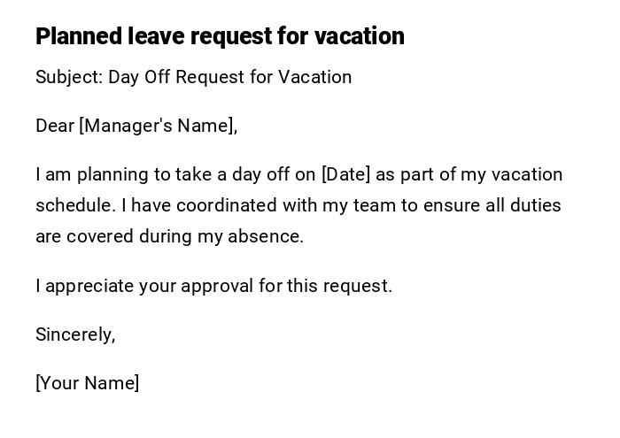 Planned leave request for vacation