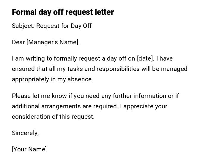 Formal day off request letter Formal day off request letter