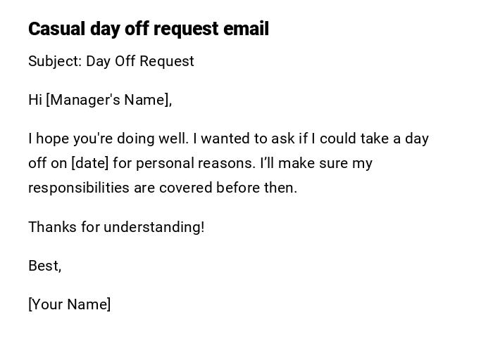 Casual day off request email Casual day off request email