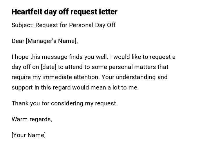 Heartfelt day off request letter Heartfelt day off request letter