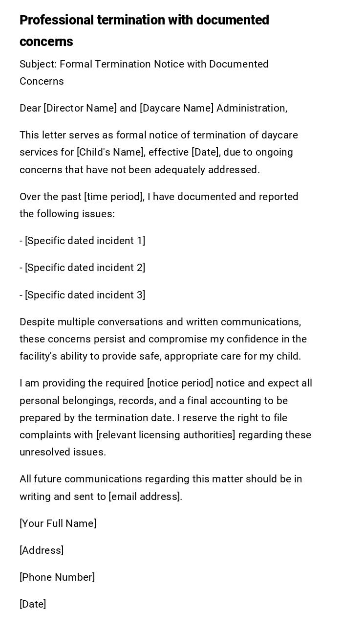 Professional termination with documented concerns Professional termination with documented concerns