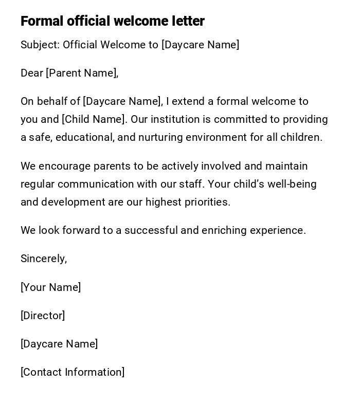 Formal official welcome letter Formal official welcome letter