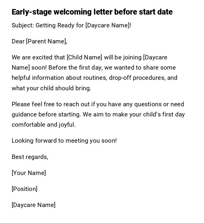 Early-stage welcoming letter before start date Early-stage welcoming letter before start date