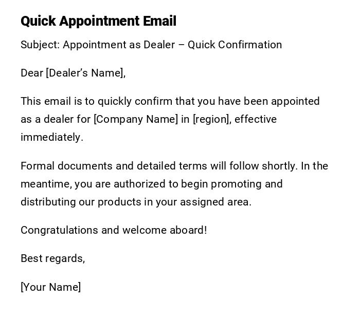 Quick Appointment Email Quick Appointment Email