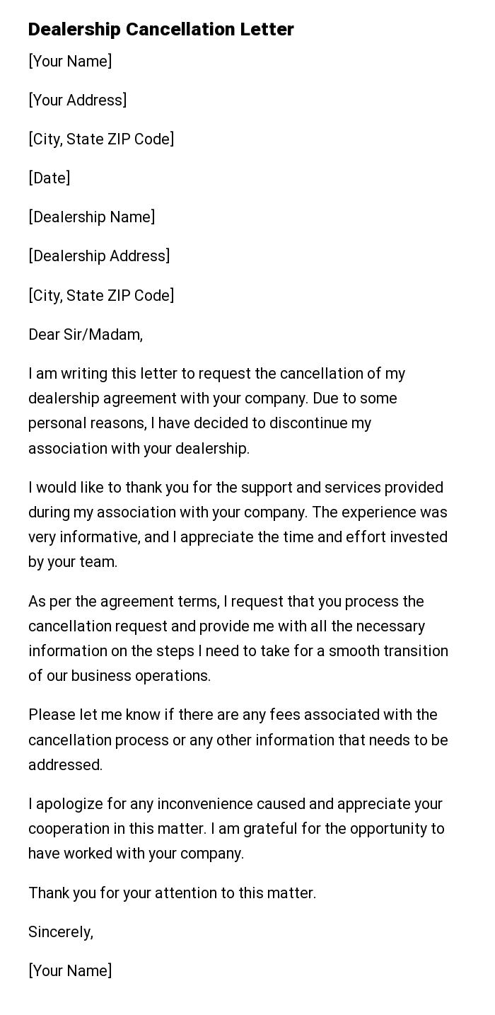 Dealership Cancellation Letter