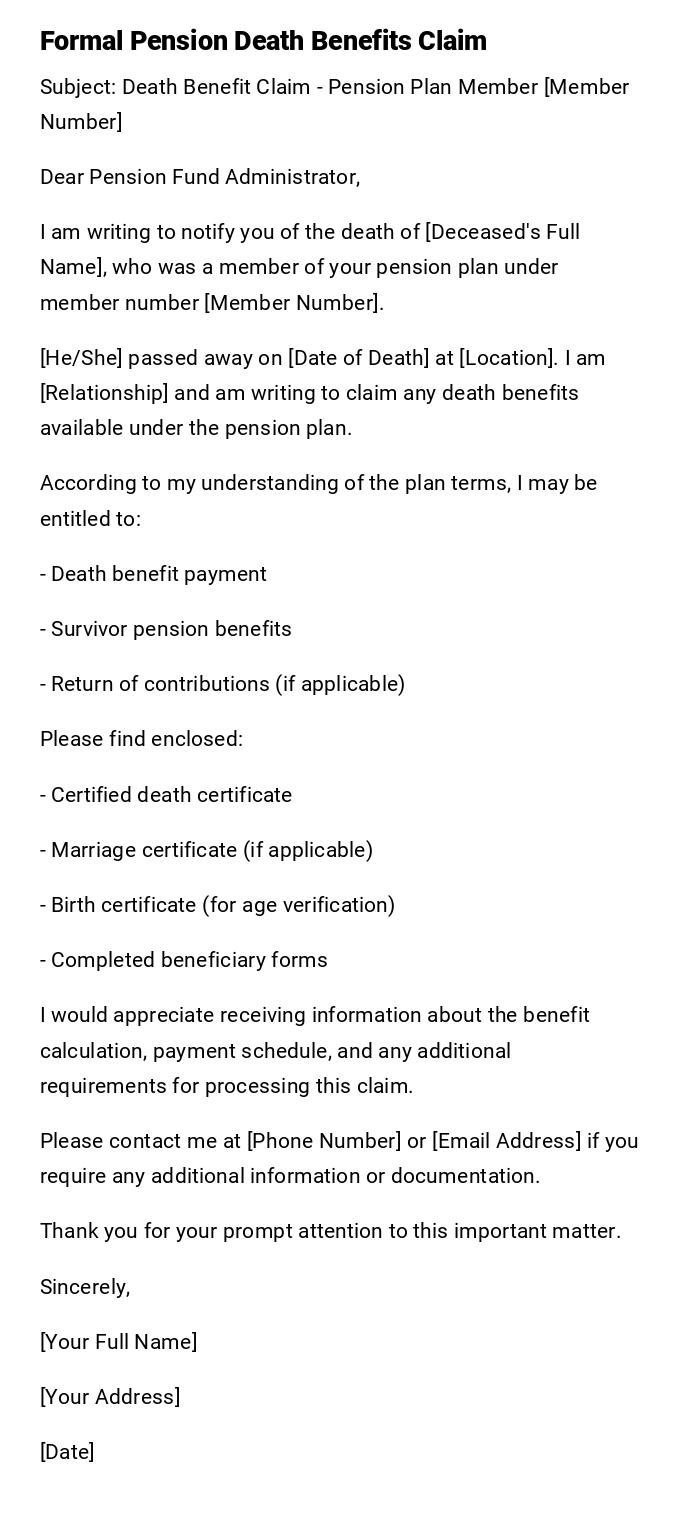 Formal Pension Death Benefits Claim