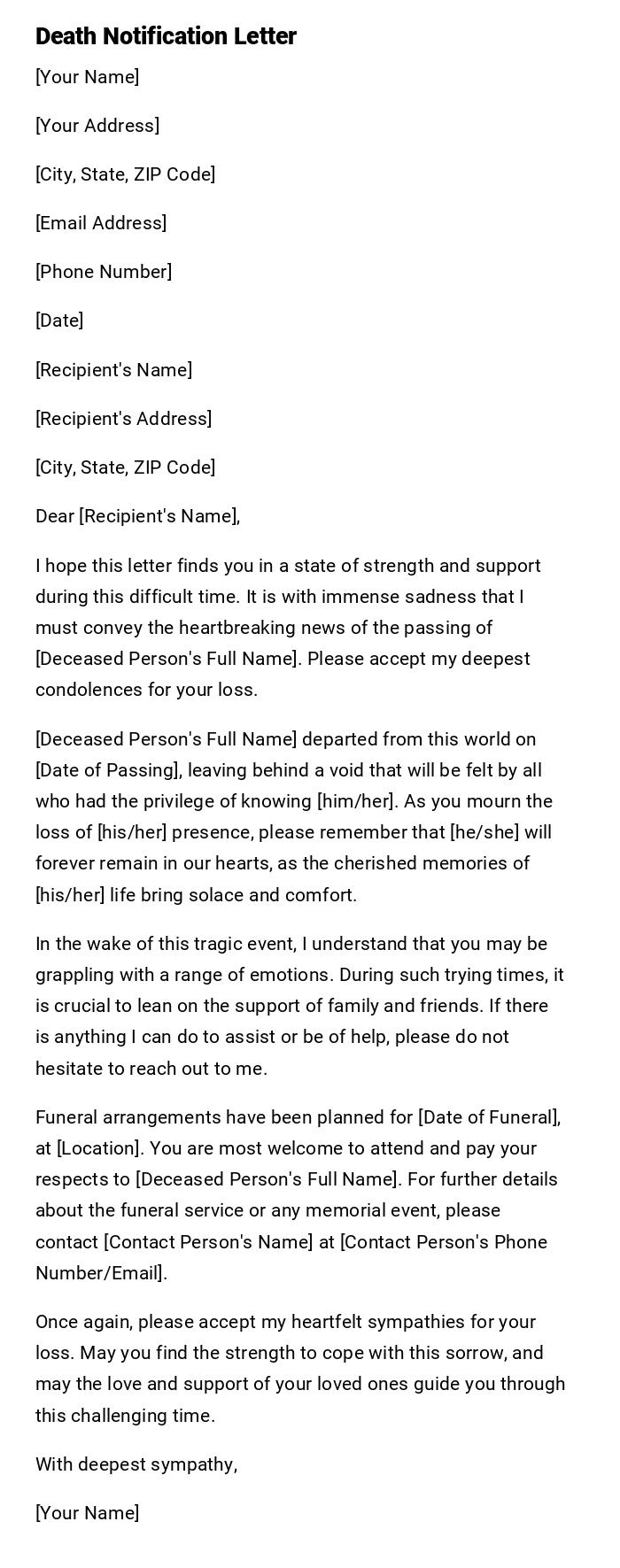 Death Notification Letter