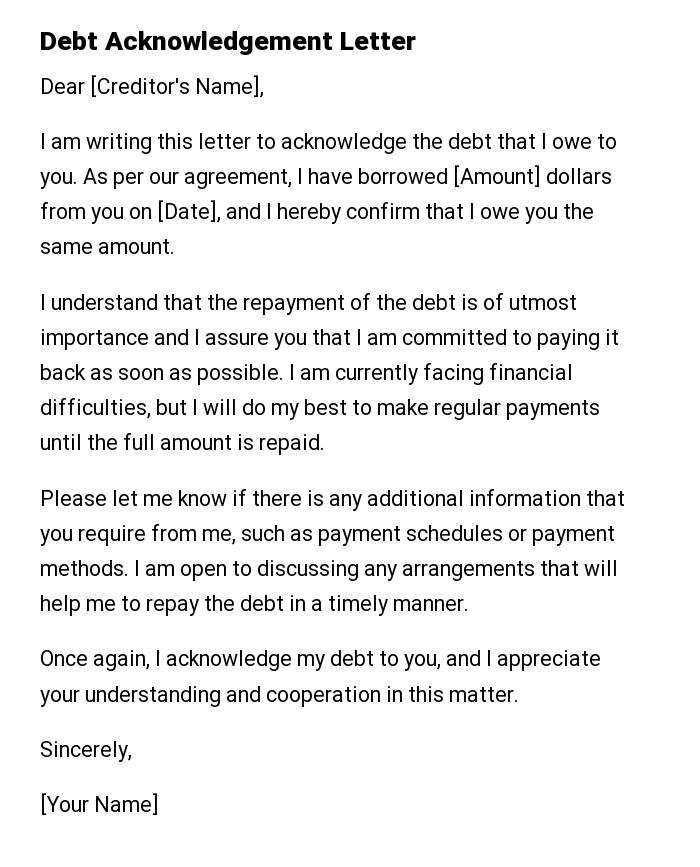 Debt Acknowledgement Letter