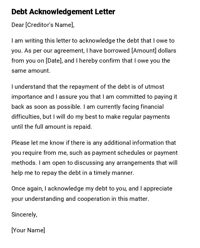 Debt Acknowledgement Letter