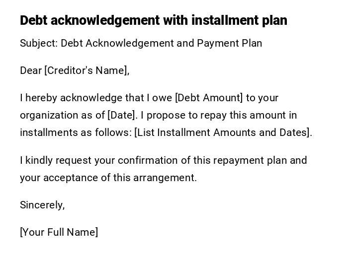 Debt acknowledgement with installment plan Debt acknowledgement with installment plan