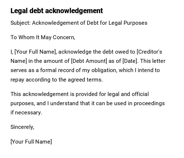 Legal debt acknowledgement Legal debt acknowledgement