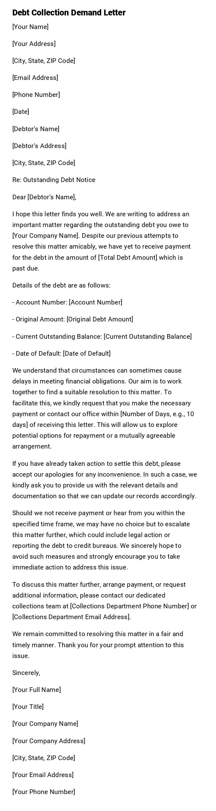 Debt Collection Demand Letter