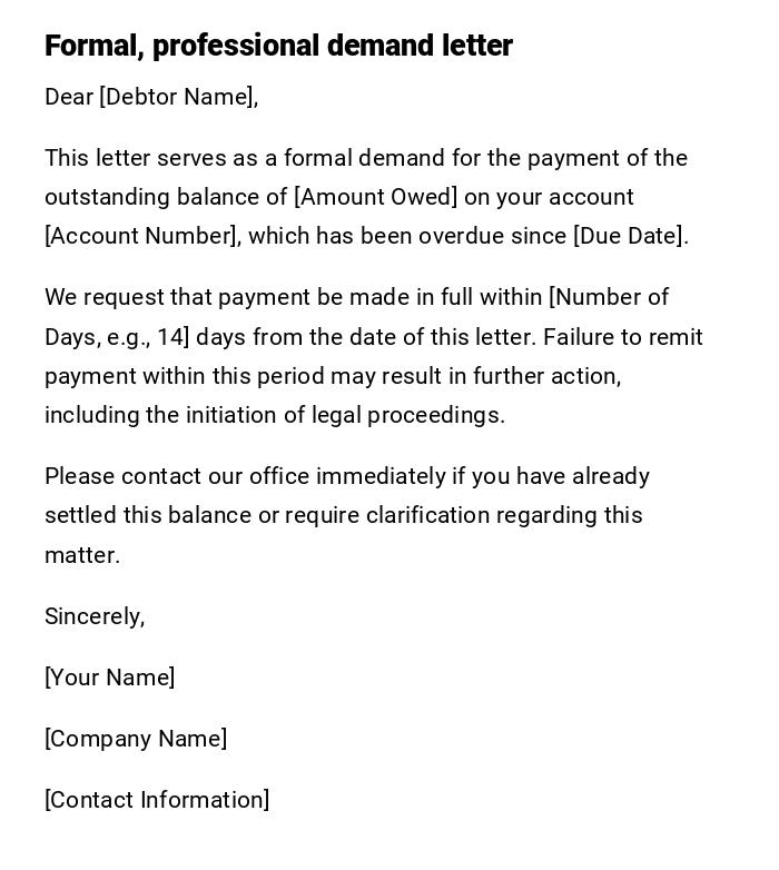 Formal, professional demand letter Formal, professional demand letter