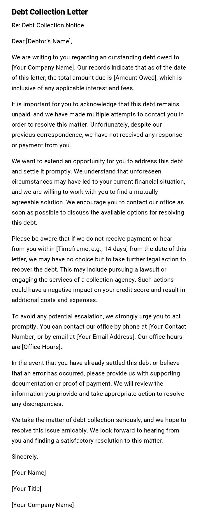 Debt Collection Letter