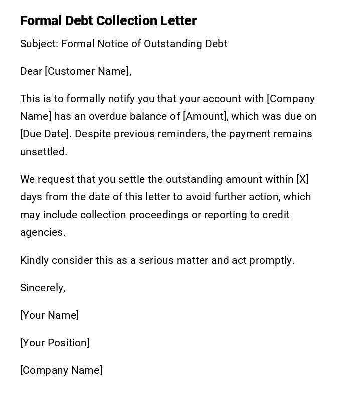 Formal Debt Collection Letter