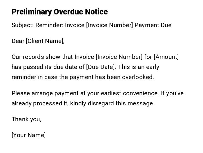 Preliminary Overdue Notice Preliminary Overdue Notice
