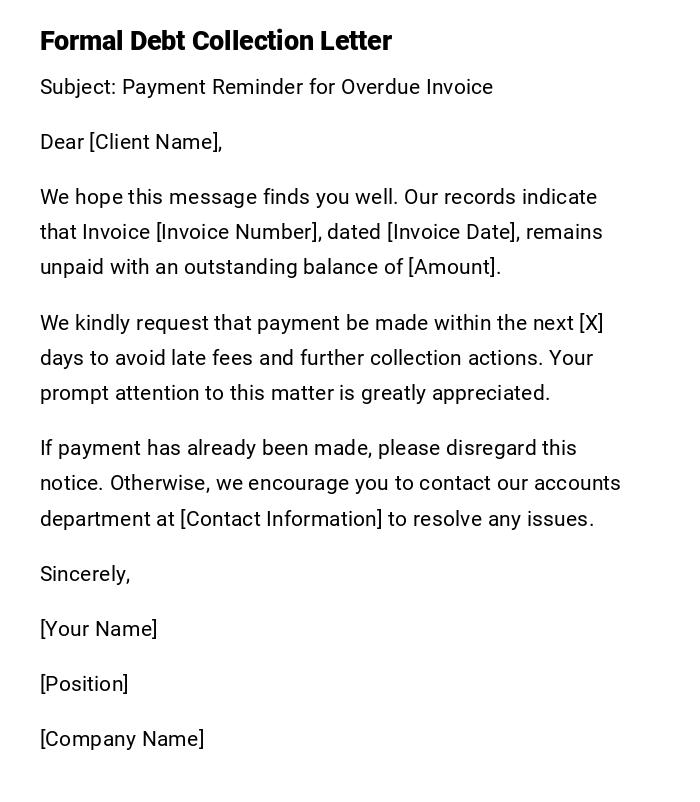 Formal Debt Collection Letter Formal Debt Collection Letter