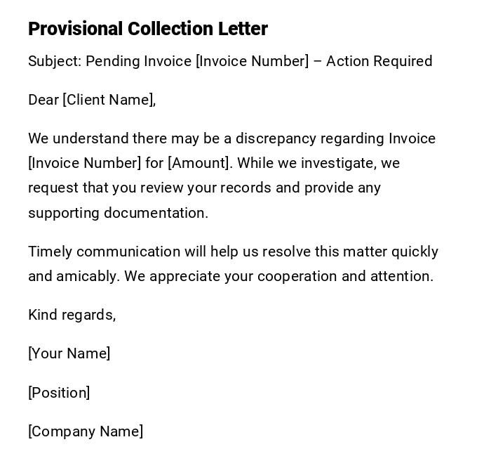 Provisional Collection Letter Provisional Collection Letter