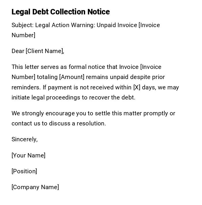 Legal Debt Collection Notice Legal Debt Collection Notice