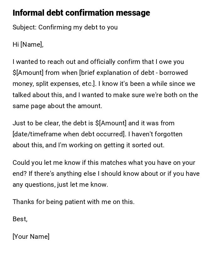 Informal debt confirmation message Informal debt confirmation message