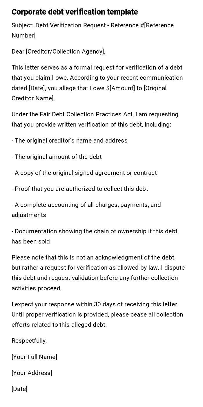 Corporate debt verification template Corporate debt verification template