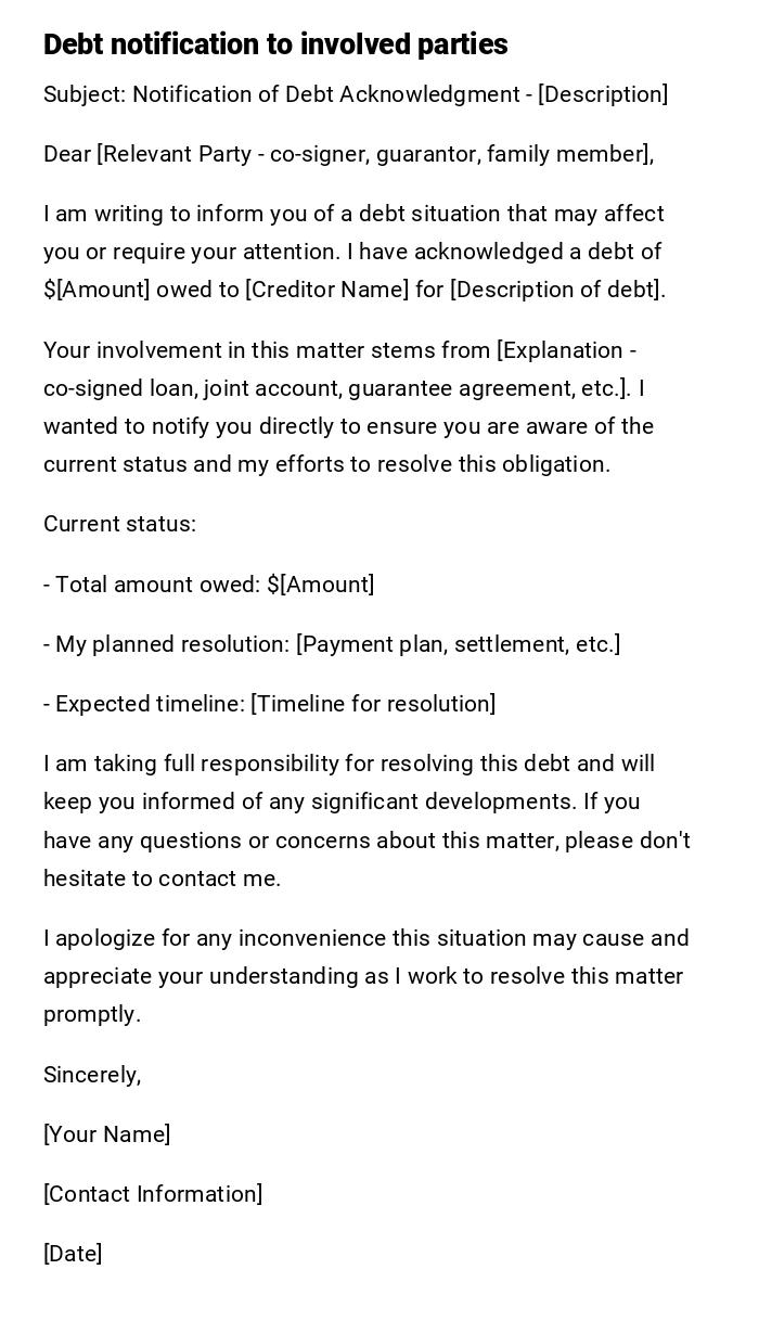 Debt notification to involved parties Debt notification to involved parties