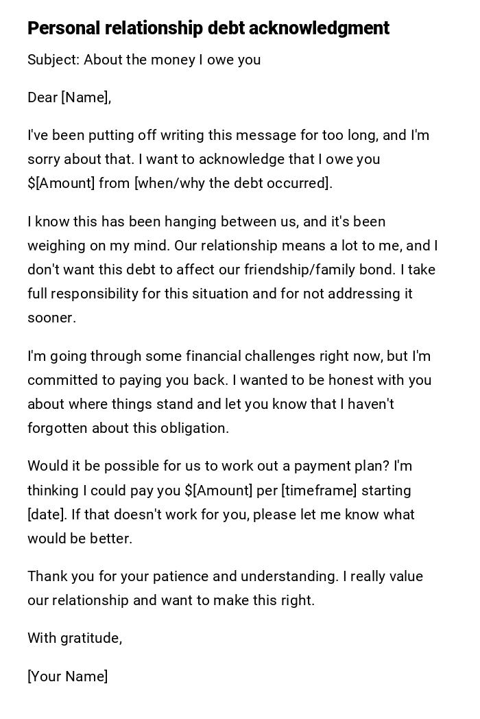 Personal relationship debt acknowledgment Personal relationship debt acknowledgment