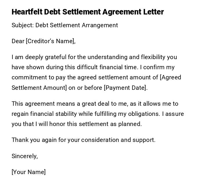 Heartfelt Debt Settlement Agreement Letter Heartfelt Debt Settlement Agreement Letter