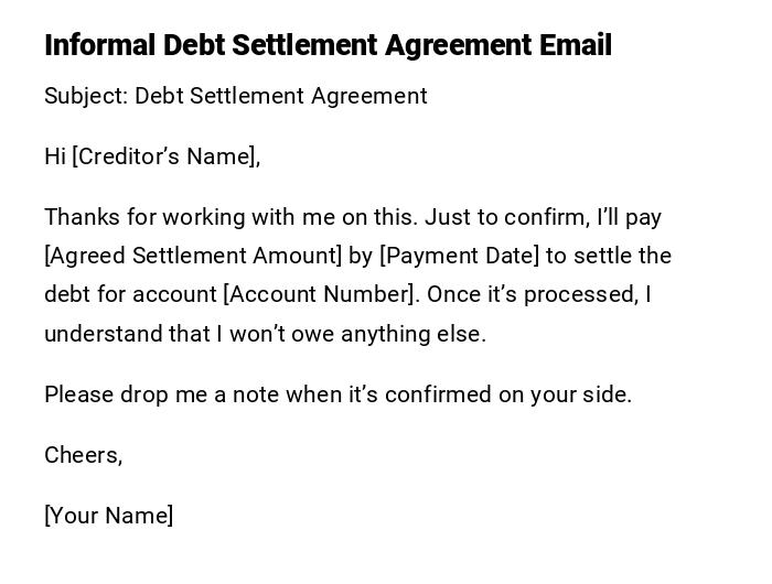 Informal Debt Settlement Agreement Email Informal Debt Settlement Agreement Email