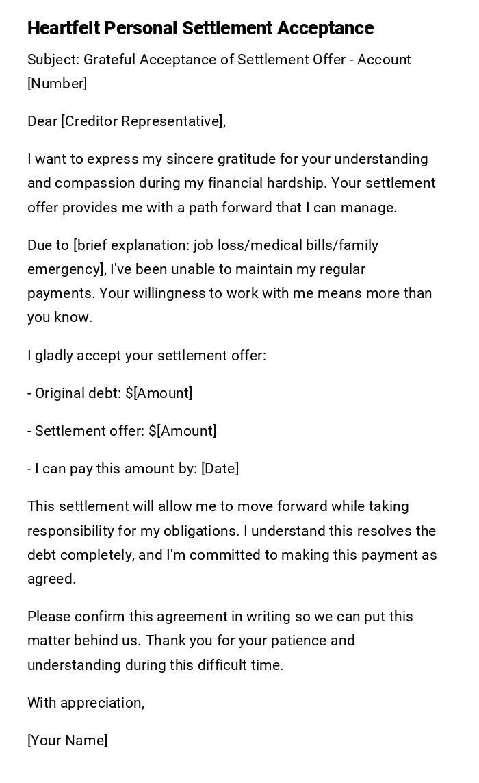 Heartfelt Personal Settlement Acceptance Heartfelt Personal Settlement Acceptance