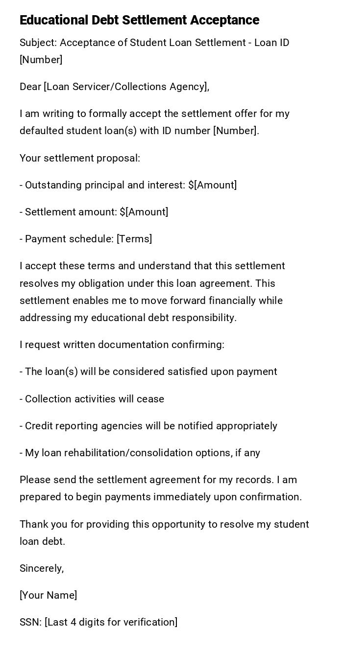 Educational Debt Settlement Acceptance Educational Debt Settlement Acceptance